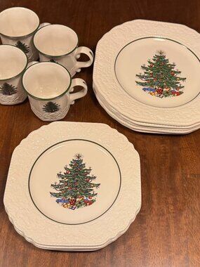 Cuthbertson Dickens Christmas Tree Vintage Plates & Mugs-set of 13!